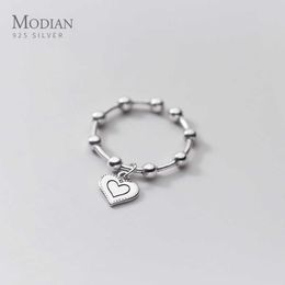 Fashion Vintage 925 Sterling Silver Love Hearts Ring Light Beads Opening Finger for Women Korea Style Fine Jewlery 210707