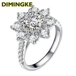 DIMINGKE Sunflower 1/2CT 8MM D Female Silver Ring Passed Diamond Test High Jewelry Wedding Cocktail Party 211217