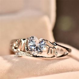 Cluster Rings Romantic Heart Crystal Ring Silver Colour Zircon Mom Vintage Finger For Women Fine Jewellery Mother's Day Gifts O5M181