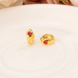 Real 9ct Red CZ Yellow Gold Fine Solid Hoop BIG Earring LARGE Endless Tubular Earrings Continuous TWIST Hoops Fire HUGE