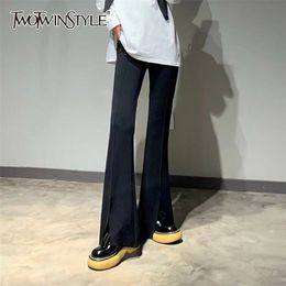 Casual Black Flare Pants For Women High Waist Minimalist Bottom Split Slim Trouser Female Fashion Clothing 210521
