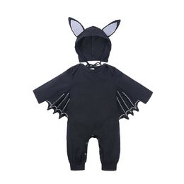 Baby Boys Clothes Halloween Costume Bat Cloak Romper Infant Baby Coat Bat Wings Hat Set Toddler Boys Girls Long Jumpsuit 3-24M 210413