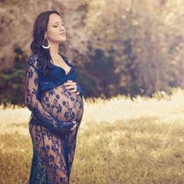 Pregnant Women Dress Photography Lace Elegant Long Dresses Maternity Robe Transparent Photo Shoot Gown Hollow Out Beach Dress G220309