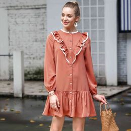 Dress Autumn Casual Women's Loose Long-Sleeved Dress For women Straight Vintage Full Dress Women Clothes Vestidos 210514