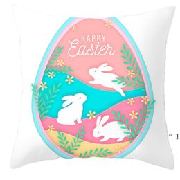 NEWHappy Easter Bunny Pillow Case 18x18 Inches Rabbit Printed Peach Skin Pillow Covers Spring Home Decor for Sofa Couch LLE11499