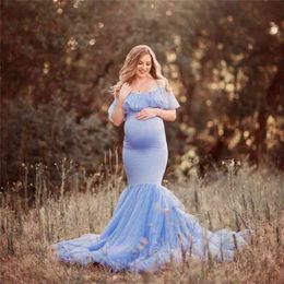 Europe and America In Summer Maternity Dresses Ruffles Baby Showers for Po Shoot Chiffon Fishtail Long Skirt Solid Color186 210922