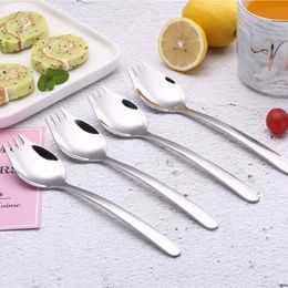 2 in 1 Fruit Dessert Fork Spoon High Quality Stainless Steel Salad Spoon Fork Cutlery Large size for family GGA4581