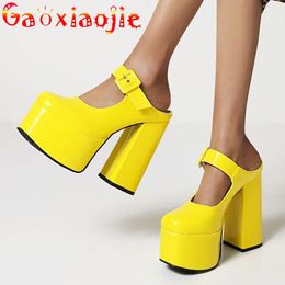 Slippers Closed Round Head Women's Sandals 2021 Chic Cingulum 14CM Model Stage Show Platform High Heel Shoes Yellow Green