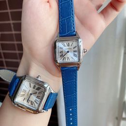 28mm 32mm Famous Couples Roman Number watches Silver Stainless Steel Quartz Wristwatch For Women Men Geometric Square Clock