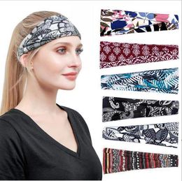 NEWEuropean and American hair band printed headdress sports Yoga headband sweat absorbing wide edge scarf Bandanas ZZA6906