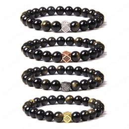 Unisex Natural Gold Obsidian Stone Beads Bangles Bracelets Jewelry For Men Women gifts