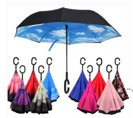 NEWReverse Umbrellas Windproof Reverse Layer Inverted Umbrella Inside Out Stand Windproof Umbrella Inverted Umbrellas sea shipping RRA7892