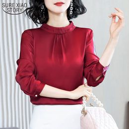 Woman's Shirts Korean Clothes Women Silk Shirt Long Sleeve Spring Satin Top Commute Plus Size Ropa De Mujer 13045 210508