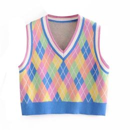 Vest women sweater fashion British diamond lattice pullover vest sweater fashion youth students mix match sweater vest 210812