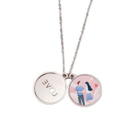 Personalized Round Lovers Necklace Favor Sublimation Blanks Carved Clavicle Chain DIY Heart Shaped Hollow Neck Jewelry XU