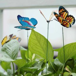 fake yard plants UK - 15PCS Lot Artificial Butterfly Garden Decorations Simulation Butterfly Stakes Yard Plant Lawn Decor Fake Butterefly Random Color Q0811