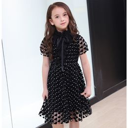 Kids Dresses for Girls Teenage Girl Party Costumes Short Sleeve Black Dress 7 8 9 10 11 12 13 14 years Q0716