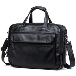 Men A4 Office Bag Fashion Genuine Leather Handbag Business Casual Men's Travel 15.6" Laptop Shoulder Tote Briefcase