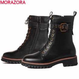MORAZORA Nature genuine leather boots women shoes zip buckle light sole autumn winter boots fashion ankle boots female shoe 210506