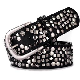 Belts Rivet Women Belt High Quality Real Genuine Punk Pin Buckle Lady Waistband Female Strap For Dress Suit Jeans