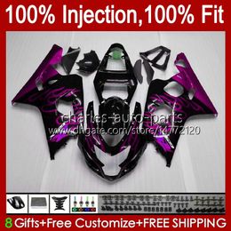 Injection Mould Fairings For SUZUKI GSXR600 GSXR750 GSXR-750 K4 04 05 43No.128 GSXR 750CC 600CC 750 600 CC GSXR-600 Pink flames 2004 2005 GSX-R750 2004-2005 OEM Body Kit