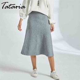 Tataria Women's Long Sleeve Knitted Skirts for Warm Winter Skirt Female Version Mid Skitrs Casual Streetwear 210514