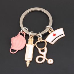 New Doctor Keychain Medical Tool Key Ring Injection Syringe Stethoscope Nurse Cap Keychains Medico Gift DIY Jewellery Handmade