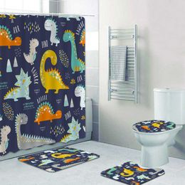 Cute Funny Kids Dinosaurs Pattern Shower Curtain Bath Curtains for Bathroom Bathtub Colourful Dino Bath Mats Rugs Carpet Decor 210609