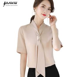 Elegant Shirt Women Summer Chiffon Apricot Short Sleeve V Neck Loose Blouses Office Ladies Fashion Temperament Work Tops 210604