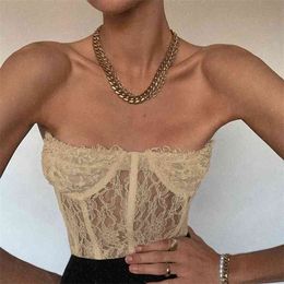 Women Tube Tops Floral Print Summer Sleeveless Hollow Out Lace Camisole Sexy Ladies Sale Clubwear 210522