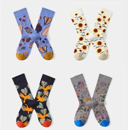 Yuppiehip-hop socks oil painting graffiti classic fashion leisure Street cotton design natural sunflower Blackbird Mysterious country seeds storm knee stockings