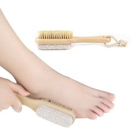 New 2 in 1 cleaning brushes Natural Body or Foot Exfoliating SPA Brush Double Side with Nature Pumice Stone Soft Bristle DH8756