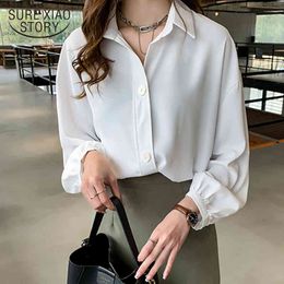 Office Lady Cardigan Plus Size Shirts Autumn Solid Chiffon Blouse Women Loose Single Breasted Female Tops Blusas Mujer 12323 210415