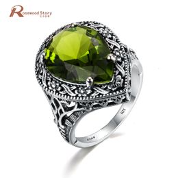 Retro 925 Sterling Silver Jewelry Heart Olive Peridot Wedding Rings Russia USA Holiday Gift Australia Party Women Cocktail Rings