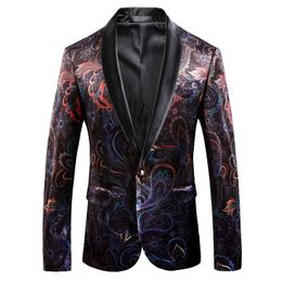 Fancy Paisley Blazer Men Luxury Print Shawl Collar Suit Jacket Men Wedding Dinner Party Stage Singer Costumes Terno Masculino 210524