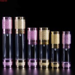 15ml 30ml 50ml Gold Pink Glitter Diamond Airless Vacuum Bottles Luxury Emulsion Lotion Fragrance Perfume Spray Bottle 10pcs/lotgoods
