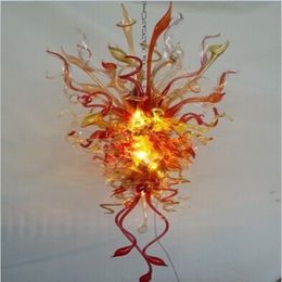 Modern LED Chandelier Lamp for Living Dining Room Bedroom Long Hand Blown Glass Chain Pendant Nordic Flower Hanging Light