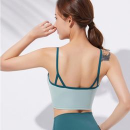 Yoga Outfit Autumn Color Matching Sports Bra Women's Shockproof Lock Zipper Running Fitness Thin Shoulder Strap Vest Style Gym