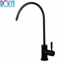 ROLYA Matte Black Brushed Osmosis 1/4 " Inch Universal Reverse Water Filtration Tap Clean Purified Water Kitchen Faucet 210724