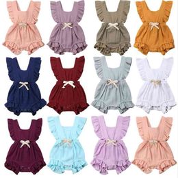 Ins Fashion Baby Ruched Linen Romper Girls Onesie Clothes Ruffles Straps Summer for Bebe 210529