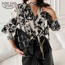 Long Sleeve Blouse Leopard Button Up Shirts Women Korean Spring Clothes Chiffon Streetwear Plus Size Tops Blusas 13501 210528