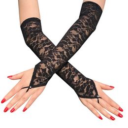 1 Pairs Women Long Lace Gloves Sexy Fishnet Mesh Fingerless Glove Lady Mitten Dress Accessories Y0827