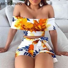 Floral Print Crop Top & Short Sets Beach Short Set Summer Women Sexy Streetwear X0428