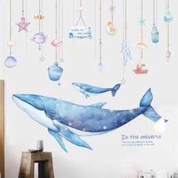 Cartoon Coral Whale Wall Sticker for Kids rooms Nursery Decor Vinyl Tile stickers Waterproof Home Decals Murals 220217