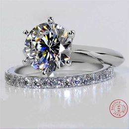 Luxury Brand 1.5 Ct Lab Diamond Weeding Ring Set Solid 925 Silver Wedding For Women Band Jewelry Stackable s 211217