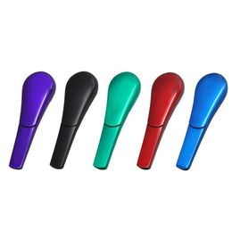 Pure Color Spoon Style Metal Smoking Pipe 96 MM Zinc Alloy Tobacco Herb Pipes Smoke Bubblers Pipes Suit For Metal Herb Grinder