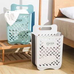 Foldable Plastic Dirty Laundry Basket Home Bathroom Toilet Sundries Underwear Cothes Wall-Mounted Storage Basket Box Organiser 211112