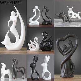 Nordic modern creative black and white ceramic crafts ornaments study office desk small decoration home decorations WSHYUFEI 211108