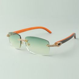 Designer medium diamond sunglasses 3524026 with orange wood arms glasses,Direct sales, size: 18-135mm