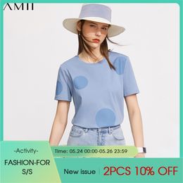 Minimalism Summer Women's Tshirt Fashion Cotton Dot Printed Oneck Loose Tops Causal For Women 12140426 210527